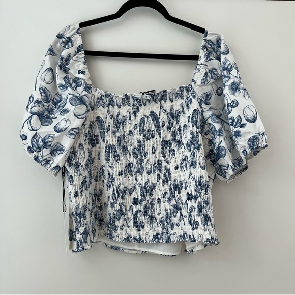 NWT Rachel Zoe linen blue fruits prints top 2X - Picture 6 of 8